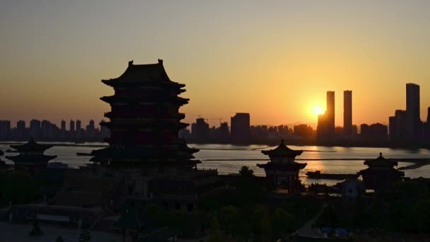 Río Jiangxi Nanchang Ambos Lados Del Pabellón Del Príncipe Teng — Vídeos de Stock