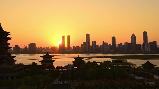 Rzeka Jiangxi Nanchang Obu Stronach Pawilonu Księcia Teng — Wideo stockowe