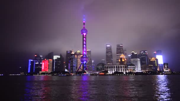 Ночной Вид Освещенный Город Азии — стоковое видео