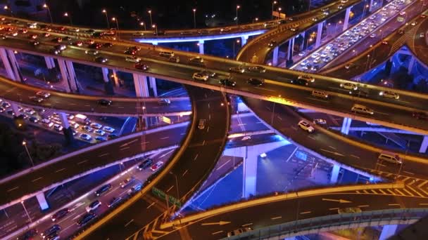 Shanghai Neon Nacht Snelweg Futuristische Verlichte Wolkenkrabbers China — Stockvideo