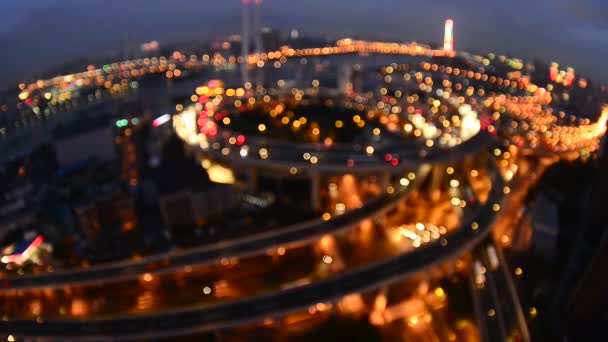 Shanghai Neon Éjszakai Autópálya Futurisztikus Megvilágított Felhőkarcolók Kínában — Stock videók