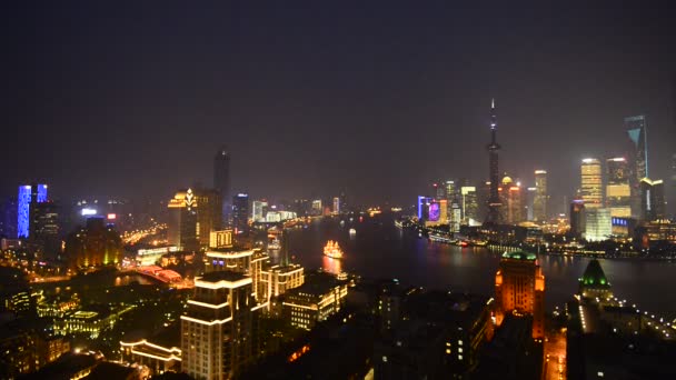 Vista Nocturna Ciudad Iluminada Asia — Vídeo de stock