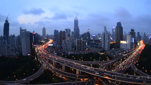 Shanghai Neon Night Highway Arranha Céus Futuristas Iluminados China — Vídeo de Stock