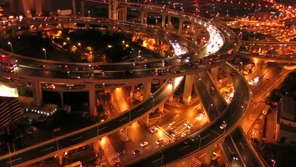 Şangay Neon Gece Karayolu Çin Aydınlık Gökdelenler — Stok video
