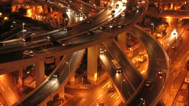 Autopista Nocturna Neón Shanghai Rascacielos Iluminados Futuristas China — Vídeos de Stock