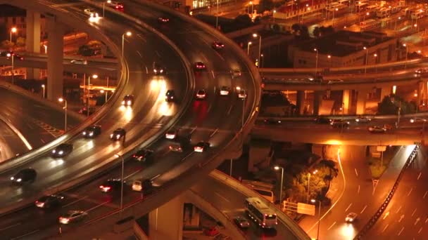 Autopista Nocturna Neón Shanghai Rascacielos Iluminados Futuristas China — Vídeo de stock
