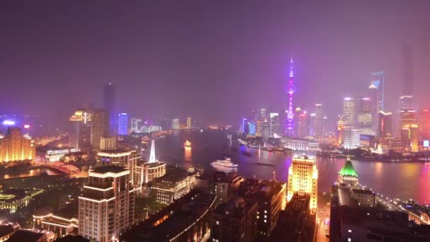 Воздушный Вид Современный Город Ночью Китай Азия — стоковое видео