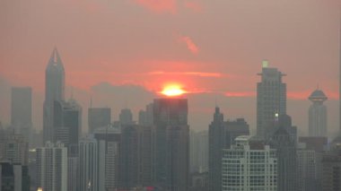 Hava görünümünü Şanghay günbatımında 