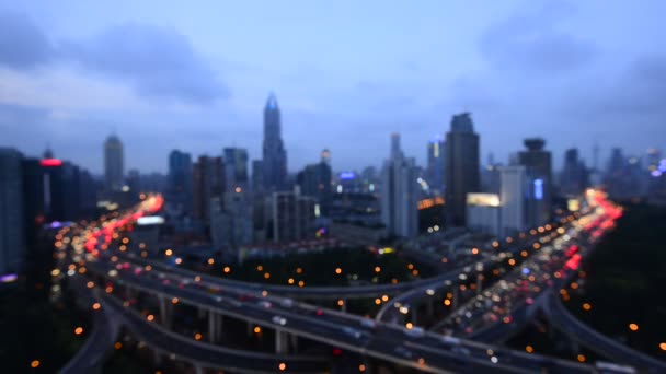 Shanghai Neon Night Highway Och Futuristiska Upplysta Skyskrapor Kina — Stockvideo