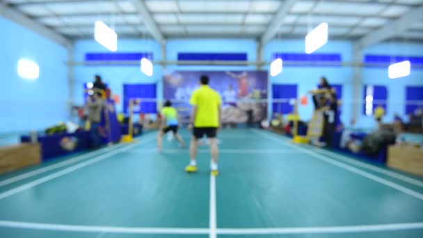 Badminton Courts Players Competing Indoor — Stock Video