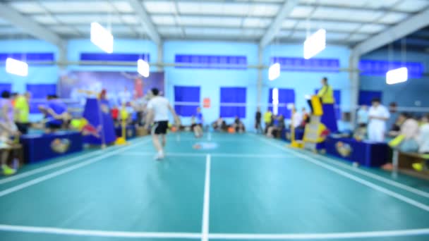 Quadras Badminton Com Jogadores Competindo Indoor — Vídeo de Stock