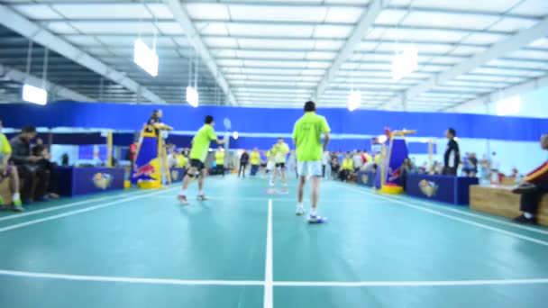 Terrains Badminton Avec Des Joueurs Compétition Salle — Video