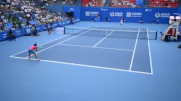 Mujeres Jugando Tenis Cancha Tenis Azul — Vídeos de Stock
