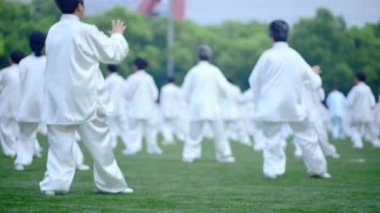 Sabahleyin toplu olarak Taijiquan antrenmanı.