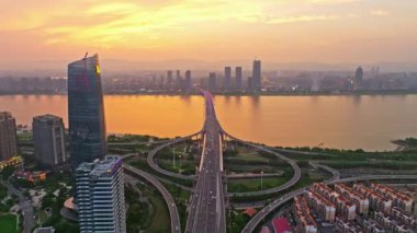 Nanchang, Çin 'deki kentsel mimarinin insansız hava aracı görüntüsü