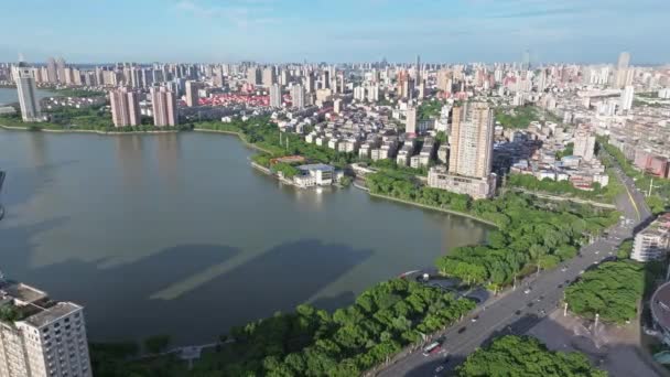 Aerial Drone View City Scenery Transportation Nanchang Jiangxi China — Stock Video