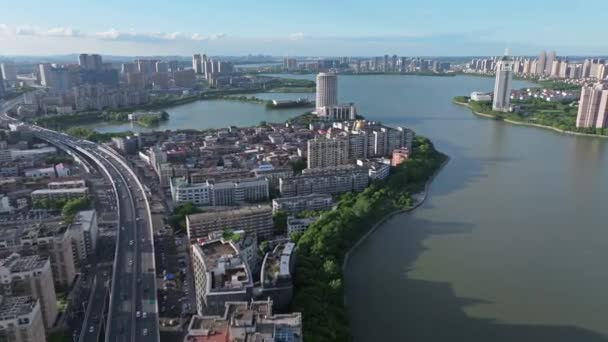 Aerial Drone View City Sceneria Transport Nanchang Jiangxi Chiny — Wideo stockowe