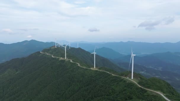 Zicht Vanuit Lucht Jiangxi Windturbines Bergen — Stockvideo