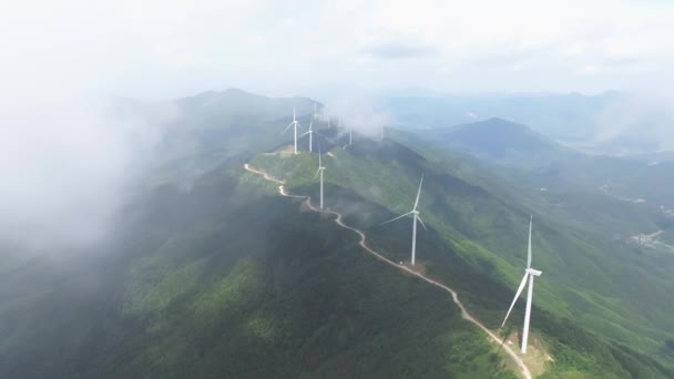Widok Lotu Ptaka Turbiny Wiatrowe Jiangxi Górach — Wideo stockowe