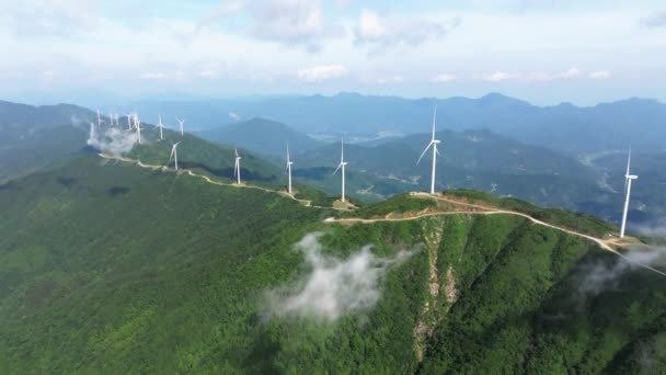 Zicht Vanuit Lucht Jiangxi Windturbines Bergen — Stockvideo