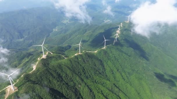 Vedere Drone Aeriene Turbinelor Eoliene Jiangxi Din Munți — Videoclip de stoc