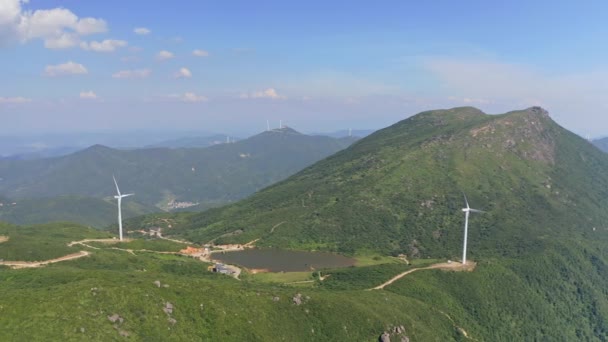 Turbine Eoliche Che Girano Nella Centrale Eolica Montagna Vista Aerea — Video Stock