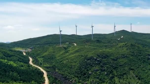 Windturbines Draaien Windenergie Station Bergen Tijdsverloop — Stockvideo
