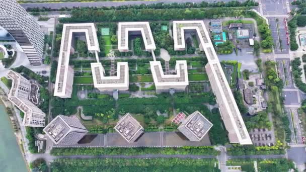 Aerial View Modern Asian City Architecture Road Traffic Daytime — Stock Video