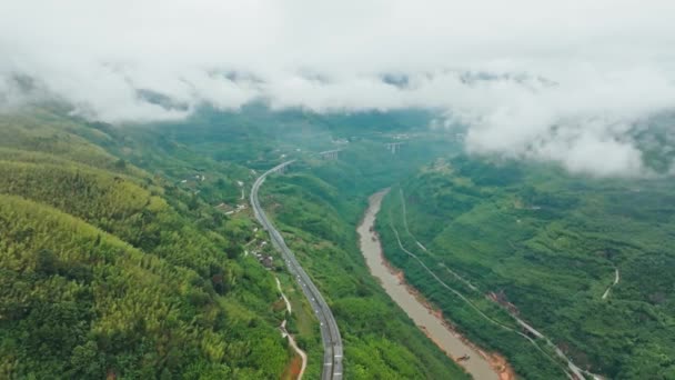 Güzel Yeşil Dağların Havadan Görünüşü Çin — Stok video