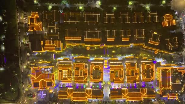 Letecký Pohled Osvětlené Moderní Město Číně — Stock video