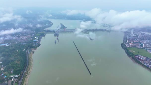ヤンツェ川の空撮 アジア 中国ジョジョーバダム — ストック動画