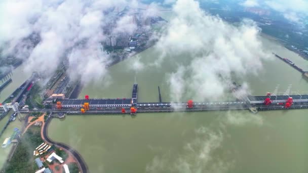 Flygfoto Asiatiska Porslin Gezhouba Dammen Yangtze River — Stockvideo