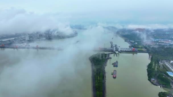 Fotografía Aérea Asia China Gezhouba Presa Río Yangtze — Vídeos de Stock