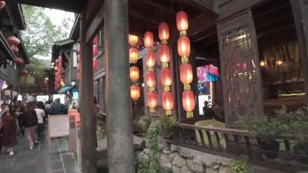 Casa Tradicional China Con Lámparas Rojas Calle Jin Chengdu Sichuan — Vídeo de stock