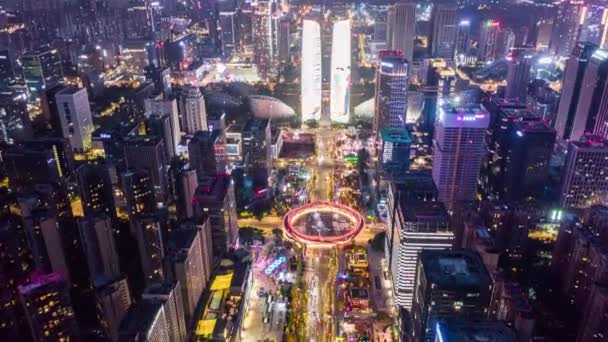 Hyperlapse Εναέρια Άποψη Του Φωτίζεται Σύγχρονη Πόλη Στην Κίνα — Αρχείο Βίντεο
