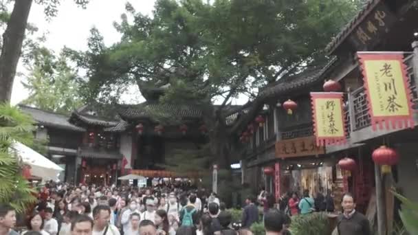 Casa Tradicional China Con Lámparas Rojas Amarillas Calle Jin Chengdu — Vídeo de stock