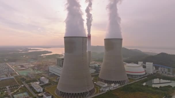 Podwyższony Widok Nowoczesną Elektrownię Koncepcja Tła Przemysłowego — Wideo stockowe