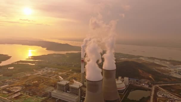 Повышенный Вид Современную Электростанцию Концепция Промышленного Фона — стоковое видео