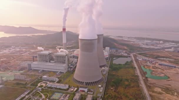 Verhoogd Zicht Moderne Elektriciteitscentrale Industrieel Achtergrondbeeld — Stockvideo