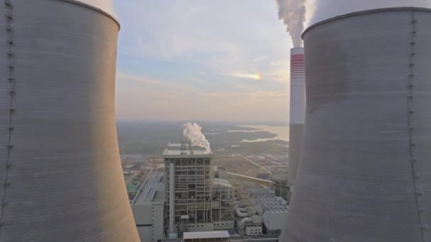 Повышенный Вид Современную Электростанцию Промышленный Фон — стоковое видео
