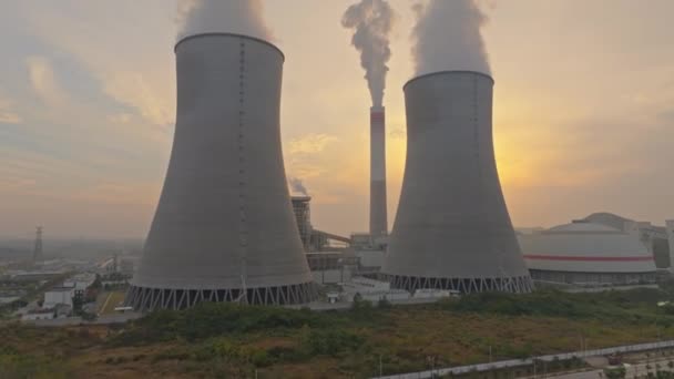Elevated View Evening City Scene Power Plant View Sunset — Stock Video