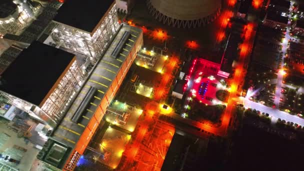 Повышенный Вид Вечернюю Городскую Сцену Видом Электростанцию — стоковое видео