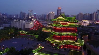 Nanchang şehrindeki Tengwang Pavyonu 'nun havadan görünüşü, Çin