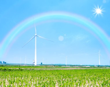 Grup modern yel değirmenleri elektrik Yenilenebilir enerji üretimi için