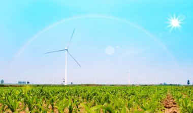 Grup modern yel değirmenleri elektrik Yenilenebilir enerji üretimi için