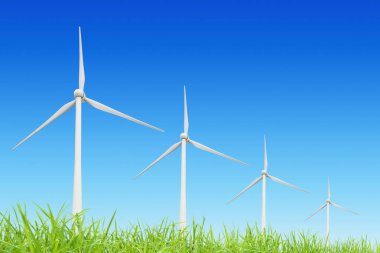 Grup modern yel değirmenleri elektrik Yenilenebilir enerji üretimi için