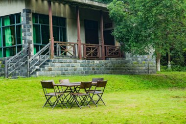 empty outdoor cafe in the park.