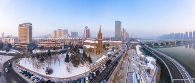 Beishan Park, Jilin, Çin 'in kar manzarası