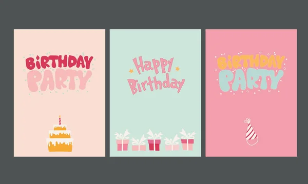 Set Birthday Cards Girl Pink Colors — Stock Vector
