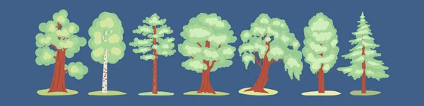 Conjunto Elementos Diferentes Tipos Árvores Árvores Verdes Figuras Árvores —  Vetores de Stock